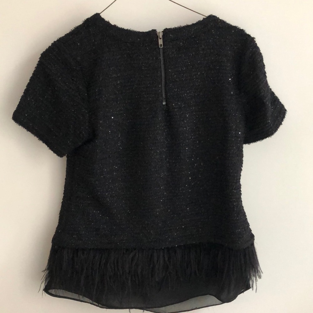 Black Sequin Top With Feather Bottom Size Small - image 2